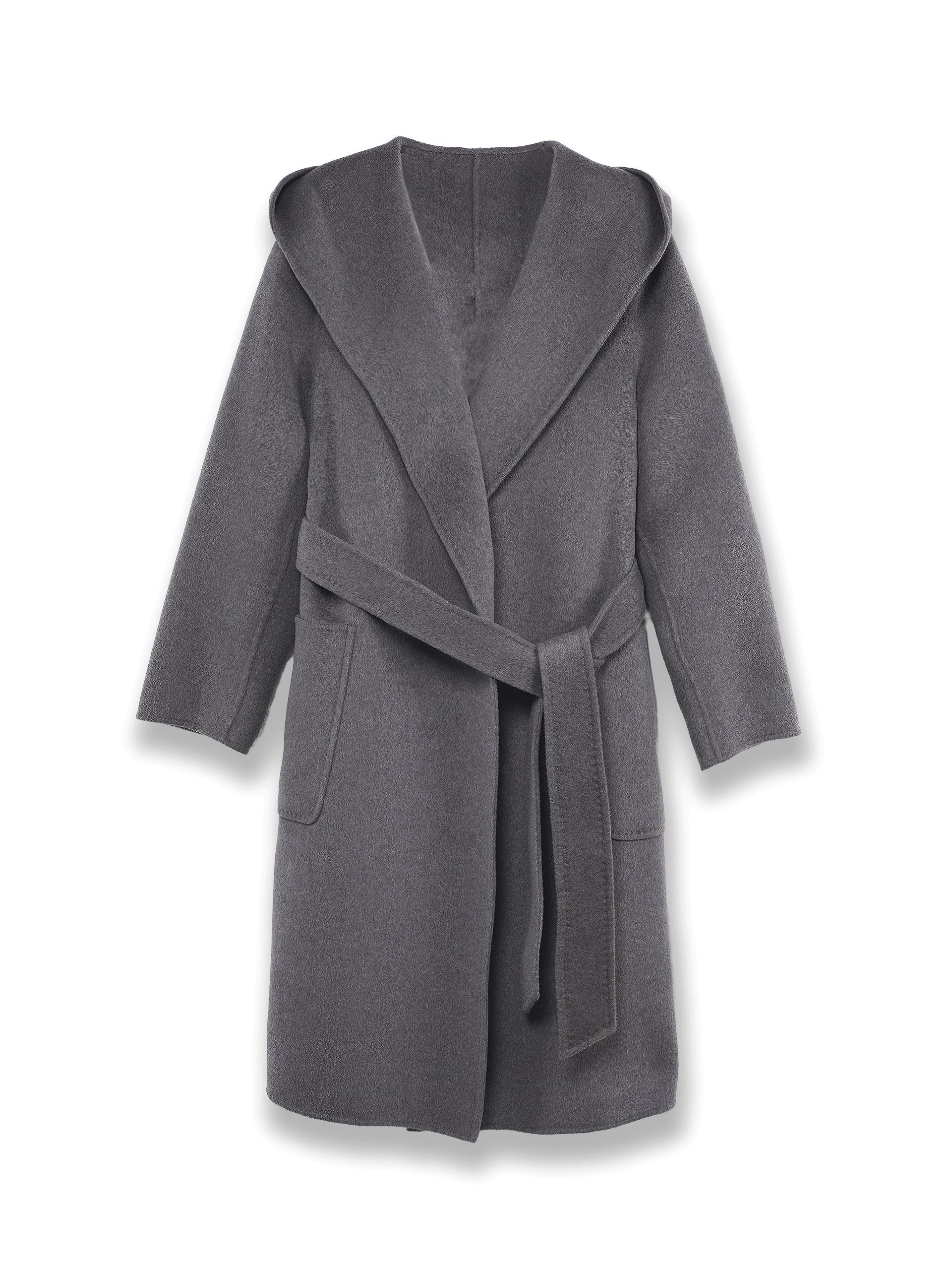 クラシック純カシミヤフード付きロングコート